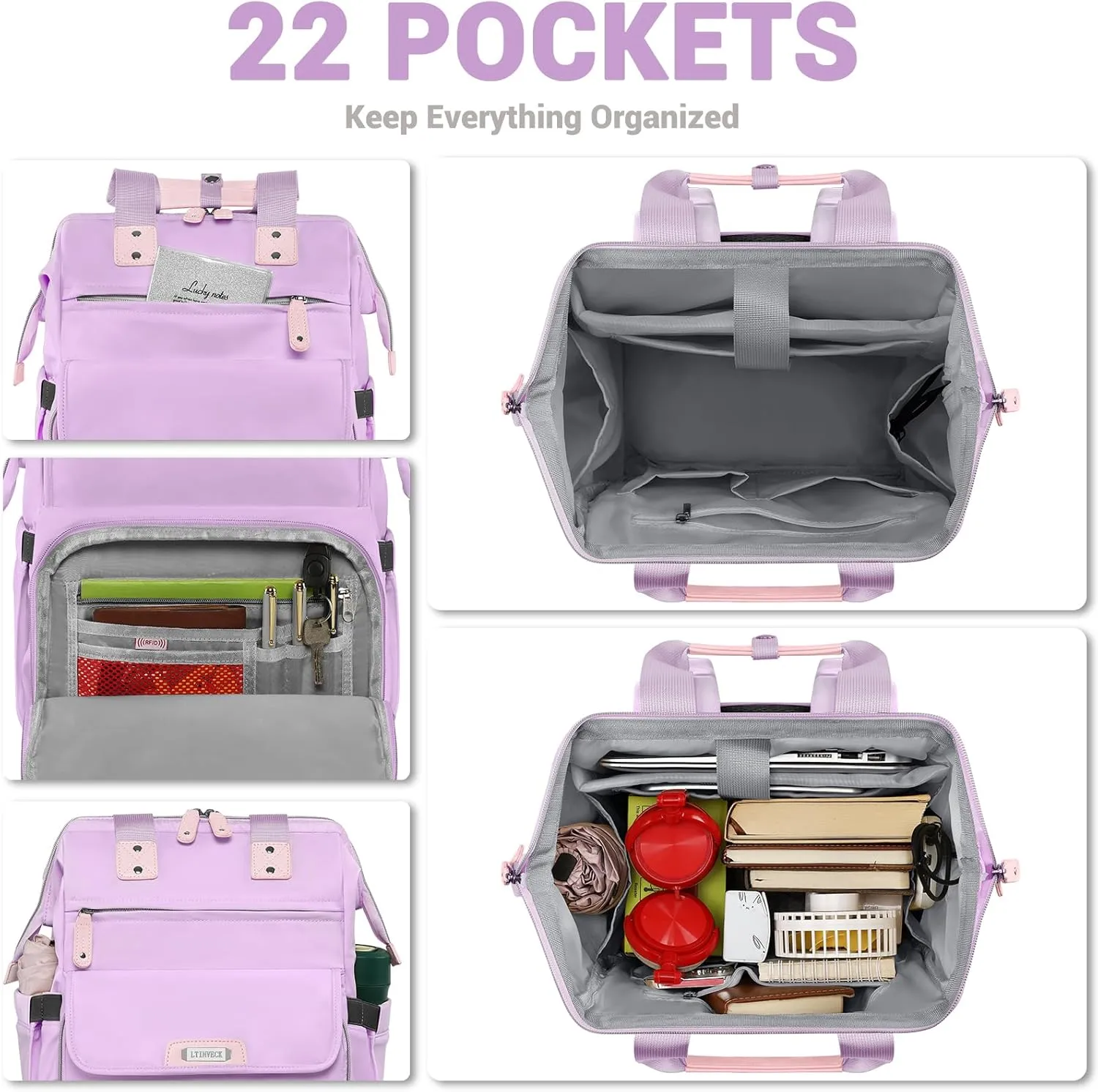 Laptop Backpack for Women,RFID Anti Theft 15.6 Inch Computer Bag Travel Backpack Men,Wide Top Open Large Teacher Nurse Backpack with USB Charging Port Airline Approved Water Resistant Daypacks Purple