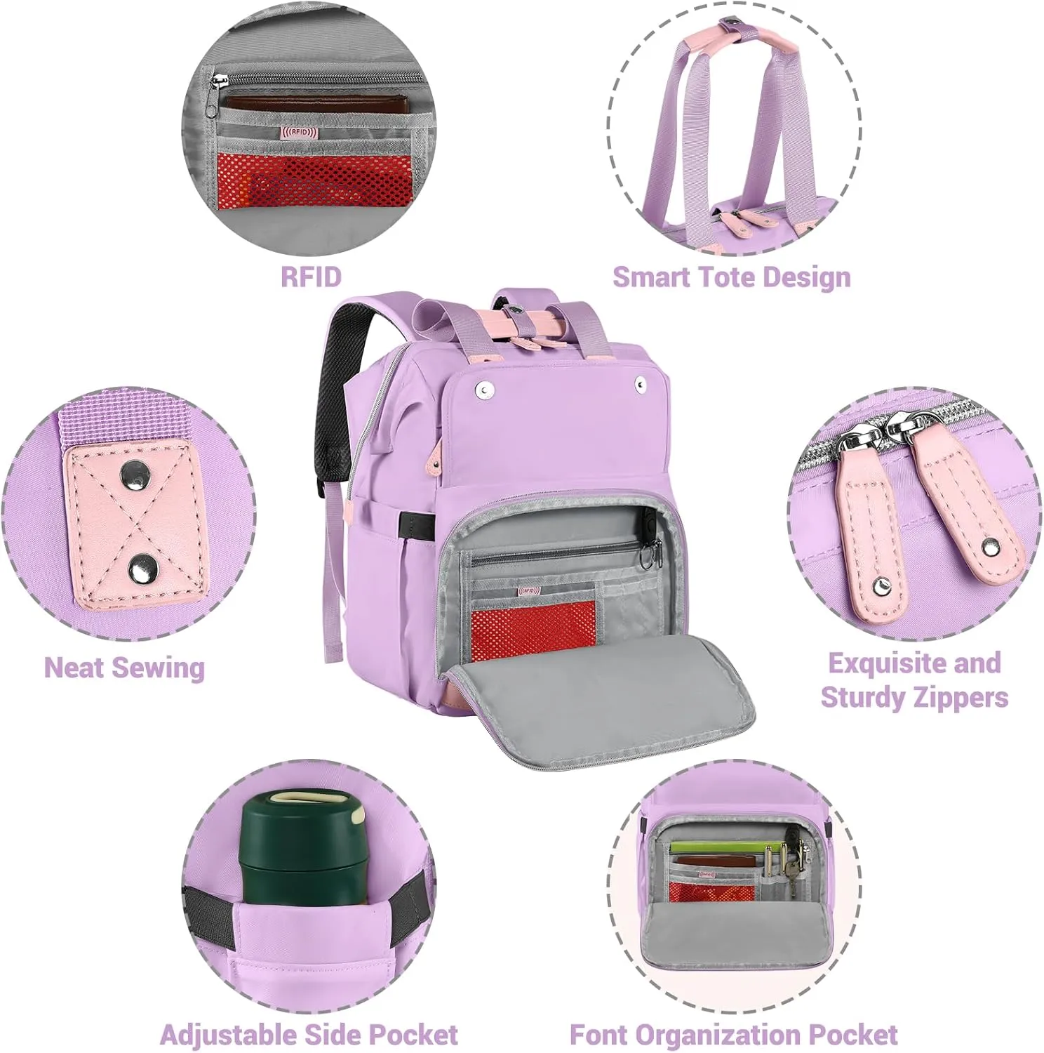 Laptop Backpack for Women,RFID Anti Theft 15.6 Inch Computer Bag Travel Backpack Men,Wide Top Open Large Teacher Nurse Backpack with USB Charging Port Airline Approved Water Resistant Daypacks Purple