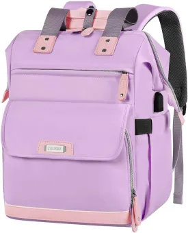 Laptop Backpack for Women,RFID Anti Theft 15.6 Inch Computer Bag Travel Backpack Men,Wide Top Open Large Teacher Nurse Backpack with USB Charging Port Airline Approved Water Resistant Daypacks Purple