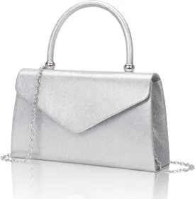 Larcenciel Elegant Silver Clutch Purse for Women, Shed-Proof Glitter Envelope Evening Bag w/Chain Strap, Fashion Ladies Crossbody Handbag for Formal Events Wedding Prom Party Cocktail Night Homecoming