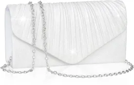 Larcenciel White Clutch Purse for Women, Elegant Pleated Evening Bags with Chain Strap, Sparkly Green Sequin Envelope Clutch Bag, Formal Shoulder Handbag for Wedding, Party, Prom, Cocktail, Date Night