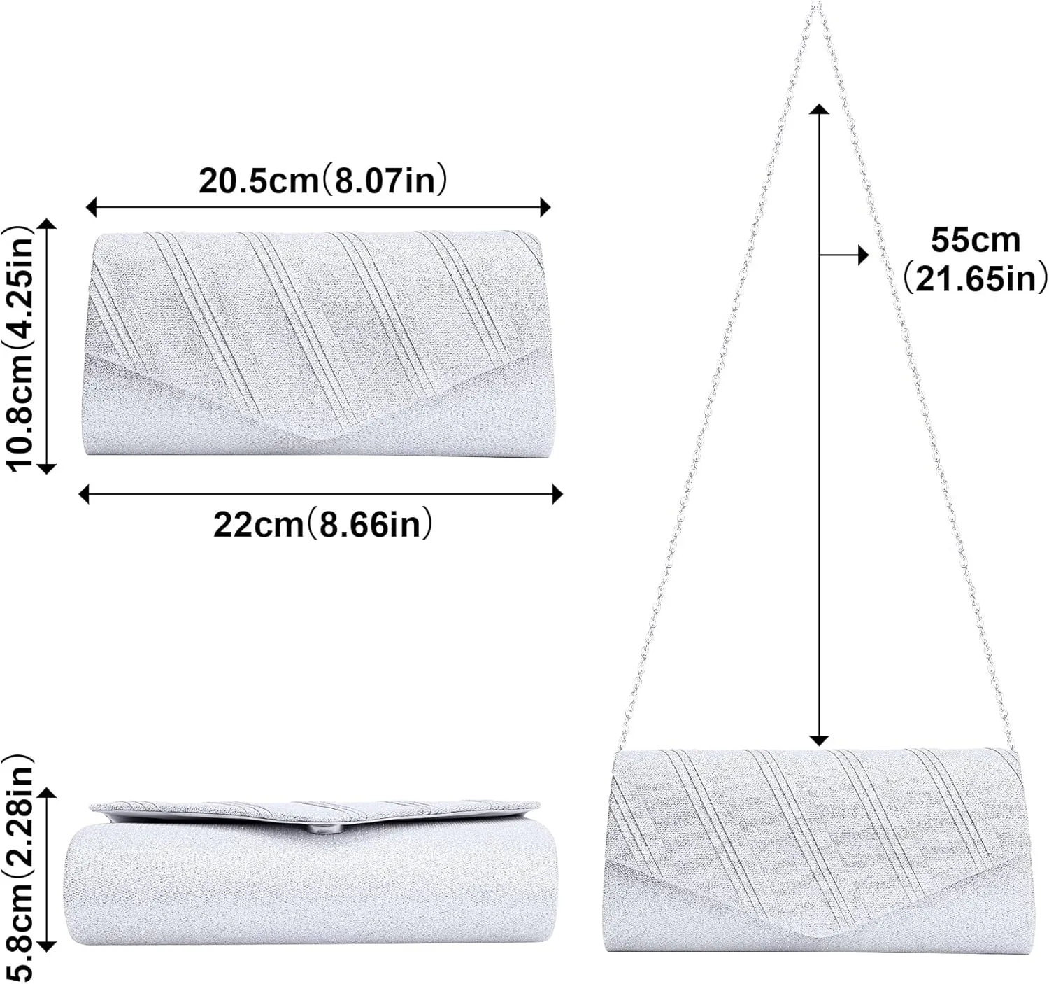 Larcenciel Women's Evening Handbags, Glitter Envelope Clutch Purses, Formal Ladies bag for Date Night Out Party,8.74.3x2.4in