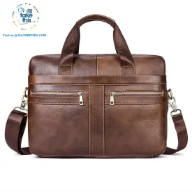 Large 14" Briefcase wrapped in Genuine Leather, Ideal male fashion Crossbody Bag - Black or Coffee