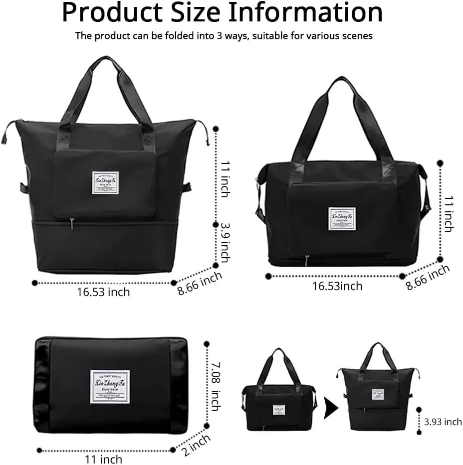Large Capacity Foldable Travel Bag, Expandable Waterproof Carry on Bag, Dry and Wet Separation Spor Duffel Bags