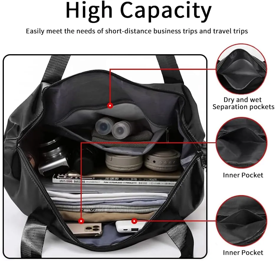 Large Capacity Foldable Travel Bag, Expandable Waterproof Carry on Bag, Dry and Wet Separation Spor Duffel Bags