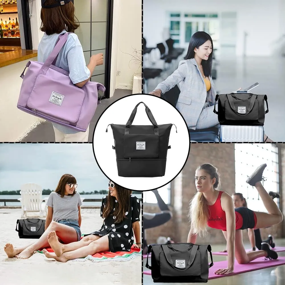 Large Capacity Foldable Travel Bag, Expandable Waterproof Carry on Bag, Dry and Wet Separation Spor Duffel Bags