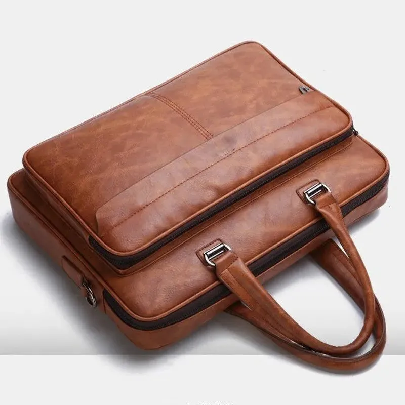 Large Capacity Waterproof PU Leather Laptop Shoulder Bag