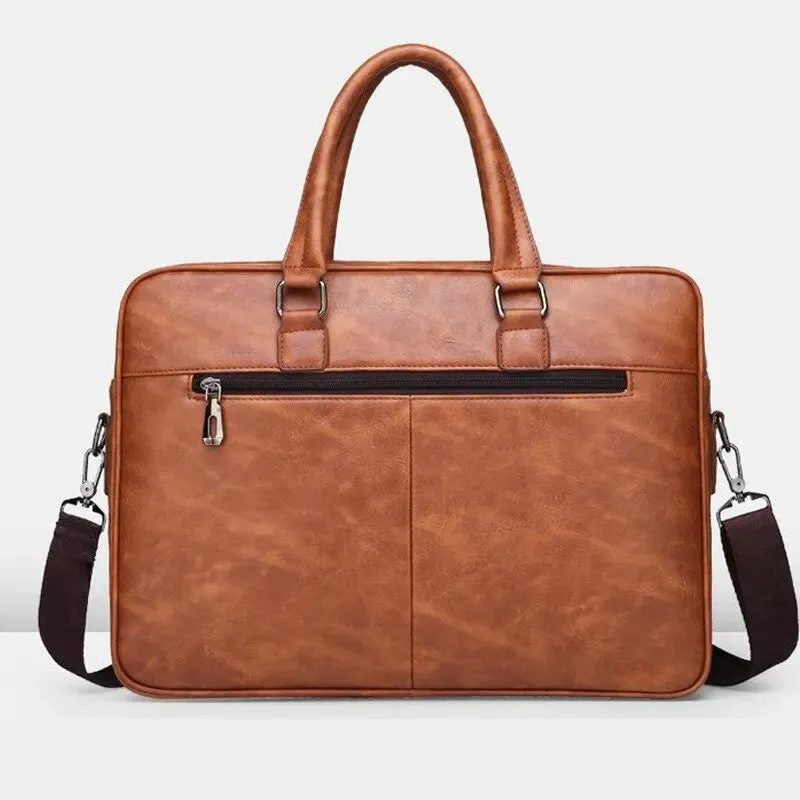 Large Capacity Waterproof PU Leather Laptop Shoulder Bag