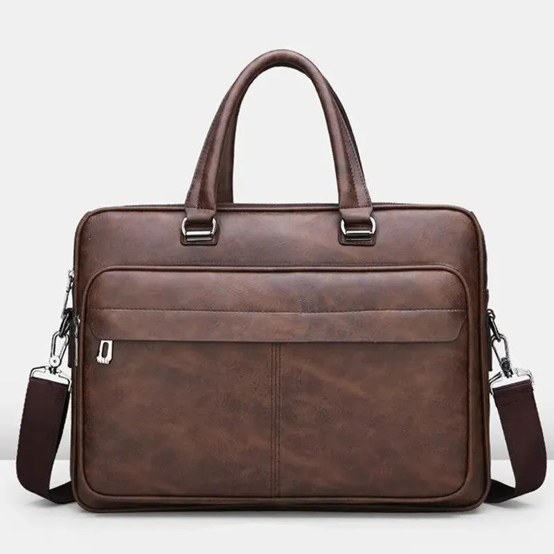 Large Capacity Waterproof PU Leather Laptop Shoulder Bag