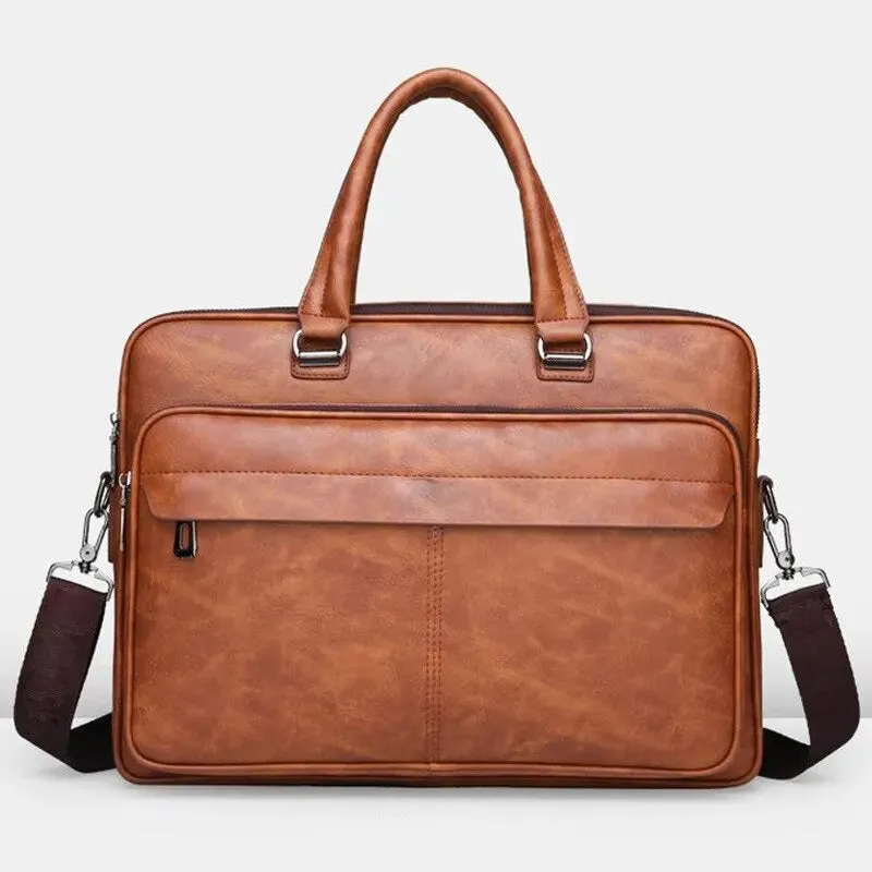 Large Capacity Waterproof PU Leather Laptop Shoulder Bag