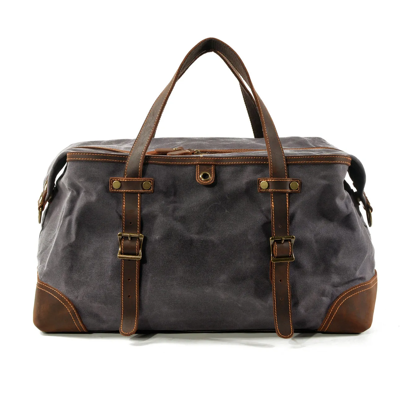 Large Waxed Canvas Travel Bag For Men,Genuine Leather Canvas Duffel Bag,Gym Bag-i7bags