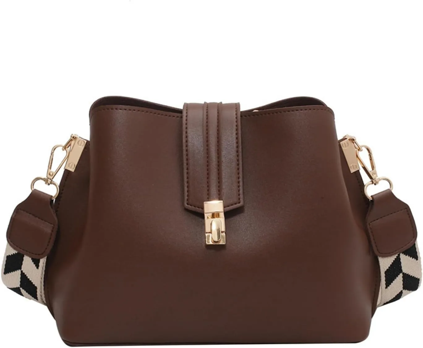 Leather Bucket Bag for Women, Guitar Strap Crossbody Handbag, Designer Tote Purse, Small Retro Satchel