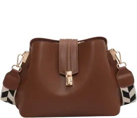 Leather Bucket Bag for Women, Guitar Strap Crossbody Handbag, Designer Tote Purse, Small Retro Satchel