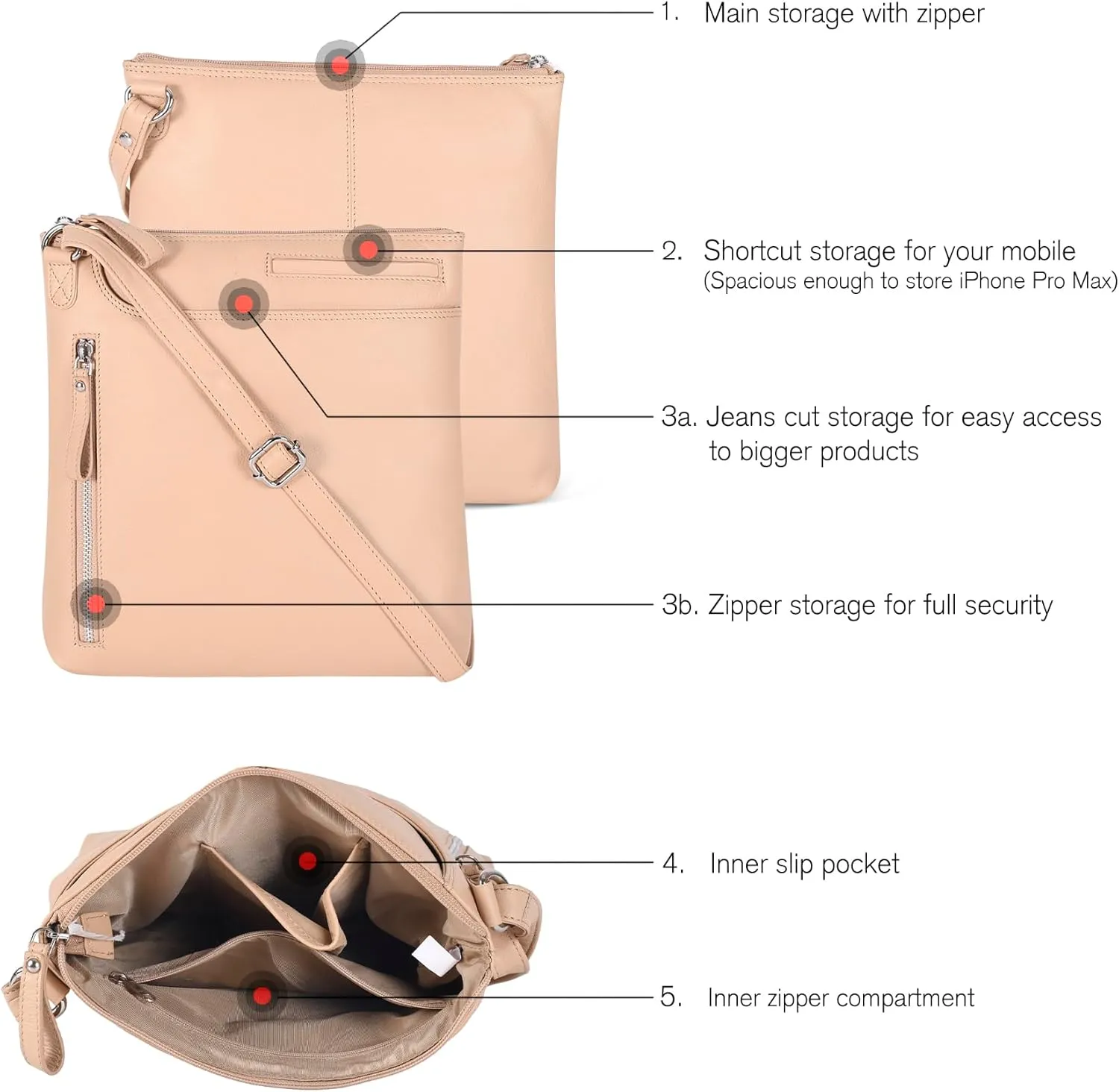 Leather Crossbody Bags for Women - Ladies Sling Handbags - Medium Cross body Purses Handbags - Purses For Women