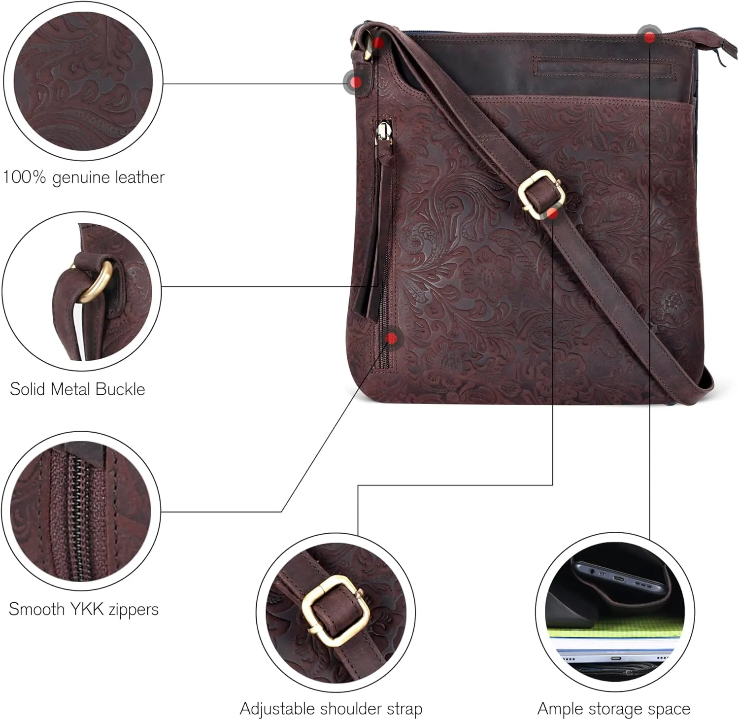 Leather Crossbody Bags for Women - Ladies Sling Handbags - Medium Cross body Purses Handbags - Purses For Women