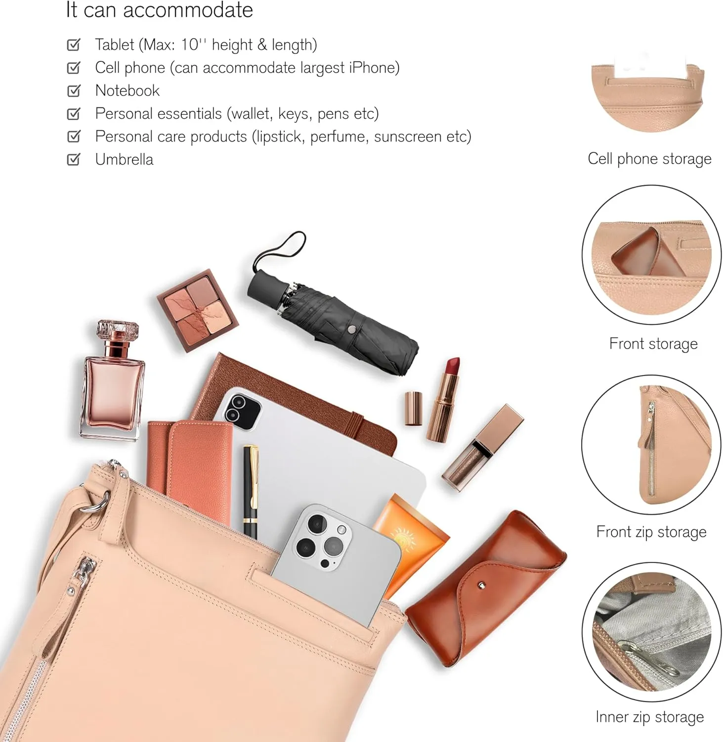 Leather Crossbody Bags for Women - Ladies Sling Handbags - Medium Cross body Purses Handbags - Purses For Women