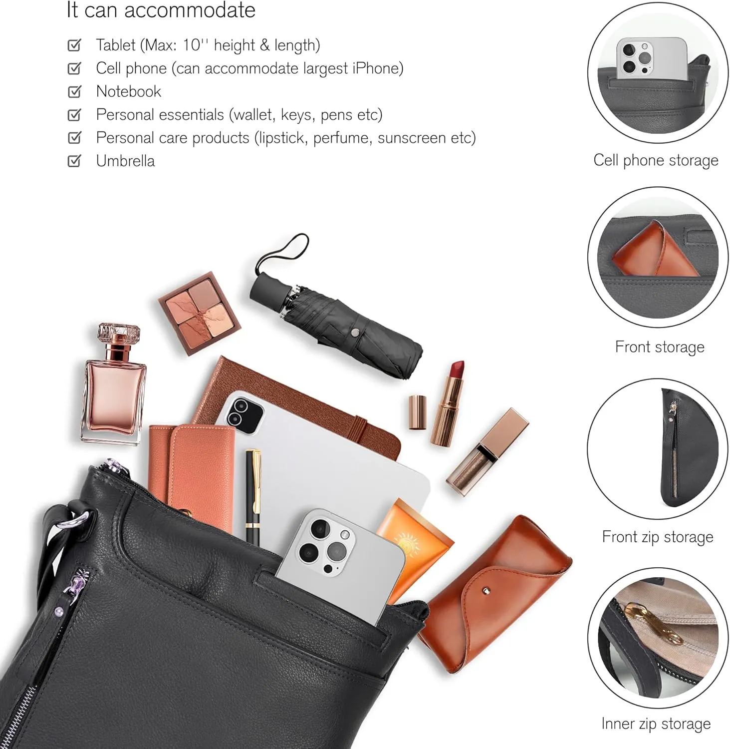 Leather Crossbody Bags for Women - Ladies Sling Handbags - Medium Cross body Purses Handbags - Purses For Women