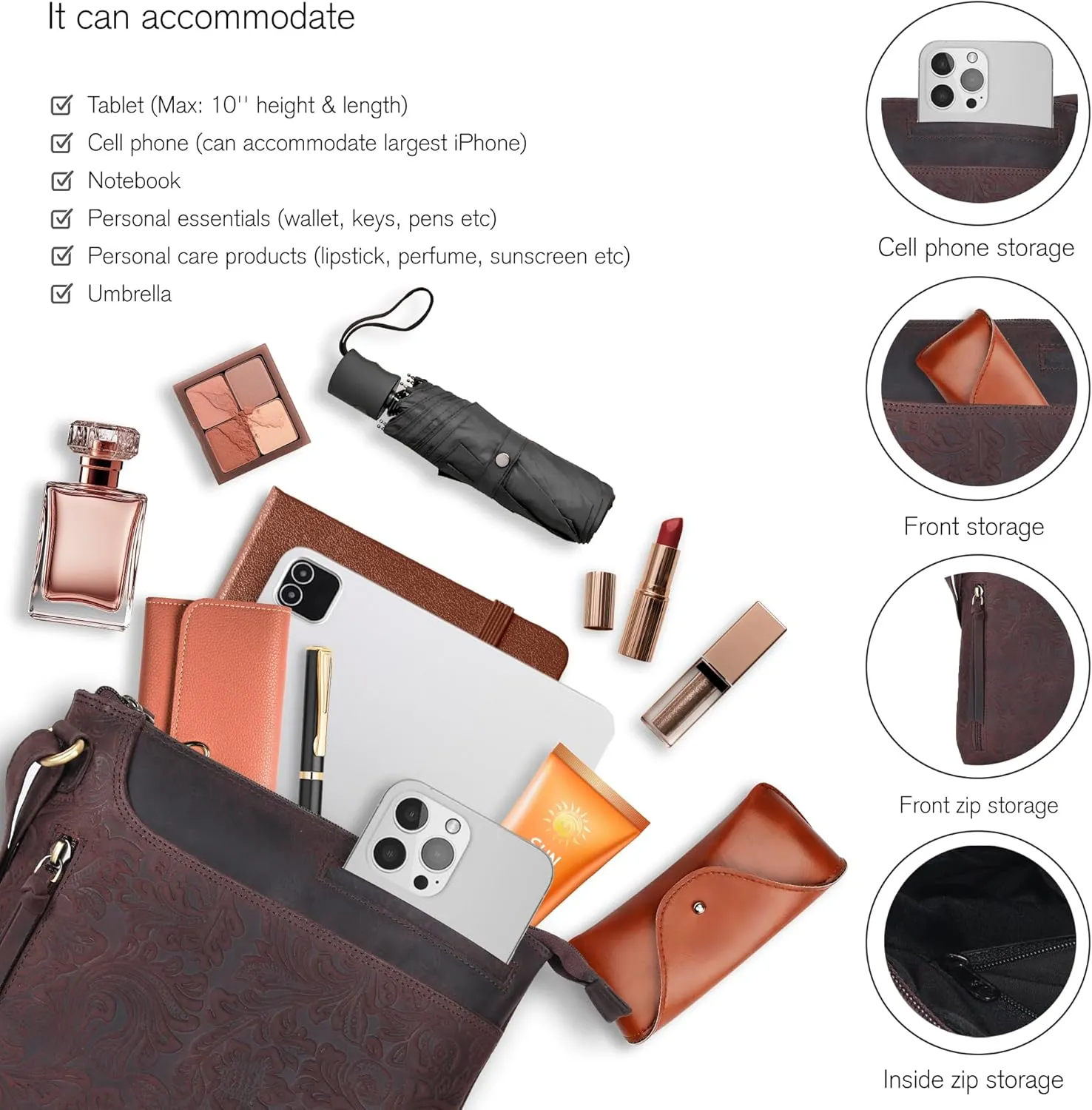 Leather Crossbody Bags for Women - Ladies Sling Handbags - Medium Cross body Purses Handbags - Purses For Women