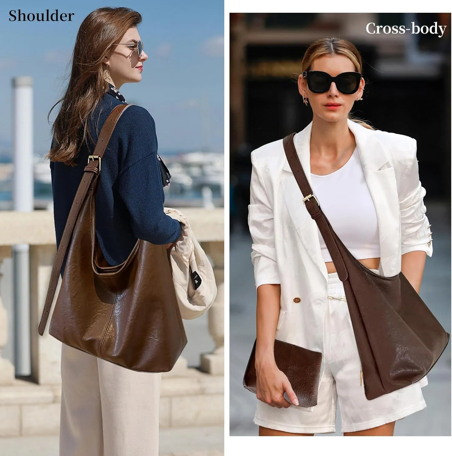 Leather Hobo Bag Small Shoulder Purses for Women Slouchy Tote Handbag Vegan Leather Crescent Bag