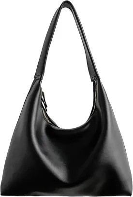 Leather Hobo Bag Small Shoulder Purses for Women Slouchy Tote Handbag Vegan Leather Crescent Bag