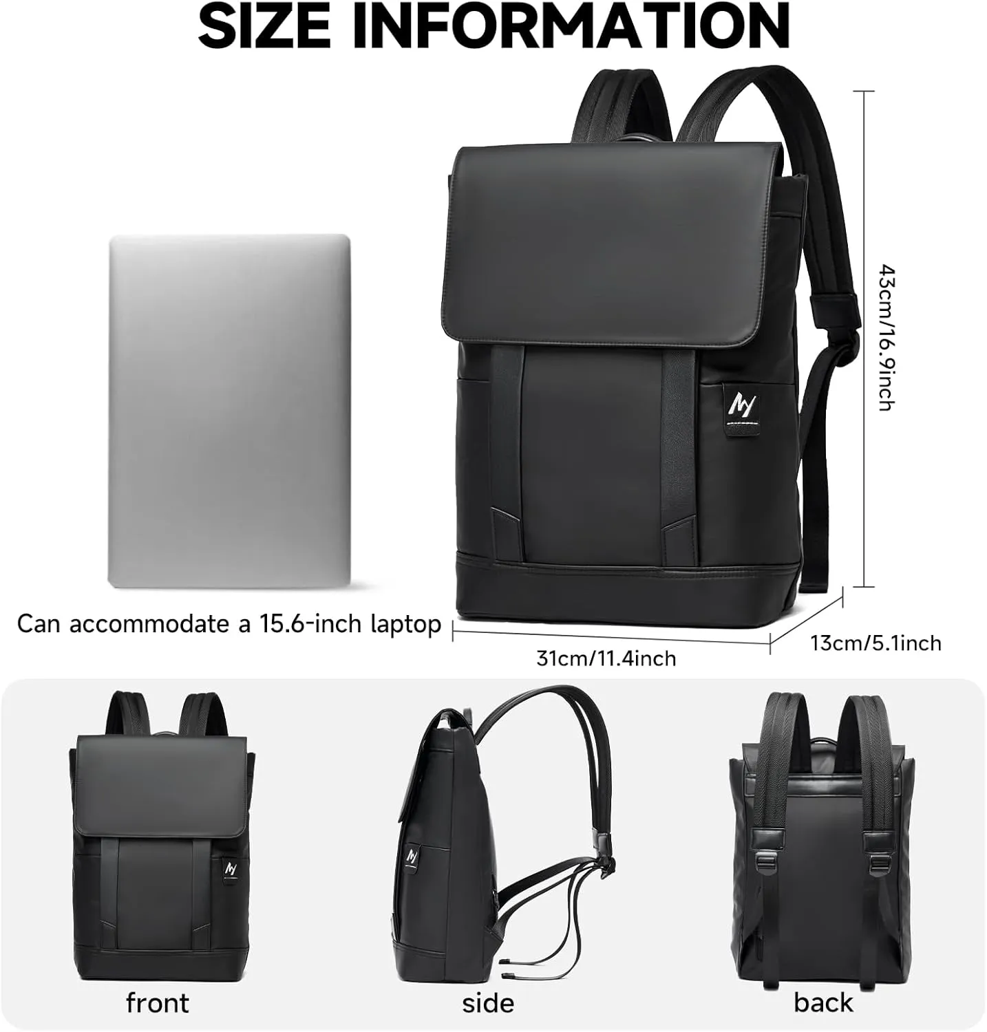 Leather Laptop Backpack Men,Vintage Leather Waterproof Travel Backpack Fit 15.6 Inch, Business College Backpacks Casual Daypacks Work Office Black