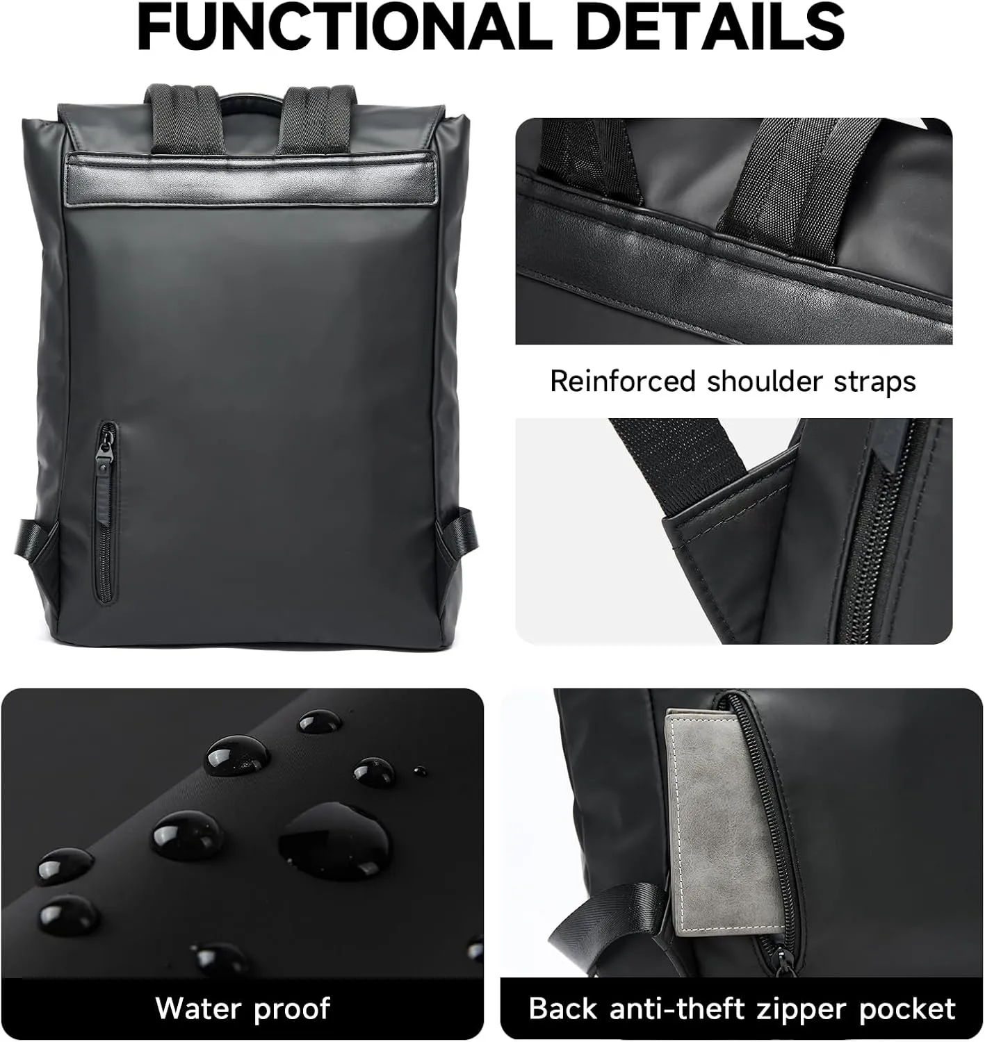 Leather Laptop Backpack Men,Vintage Leather Waterproof Travel Backpack Fit 15.6 Inch, Business College Backpacks Casual Daypacks Work Office Black