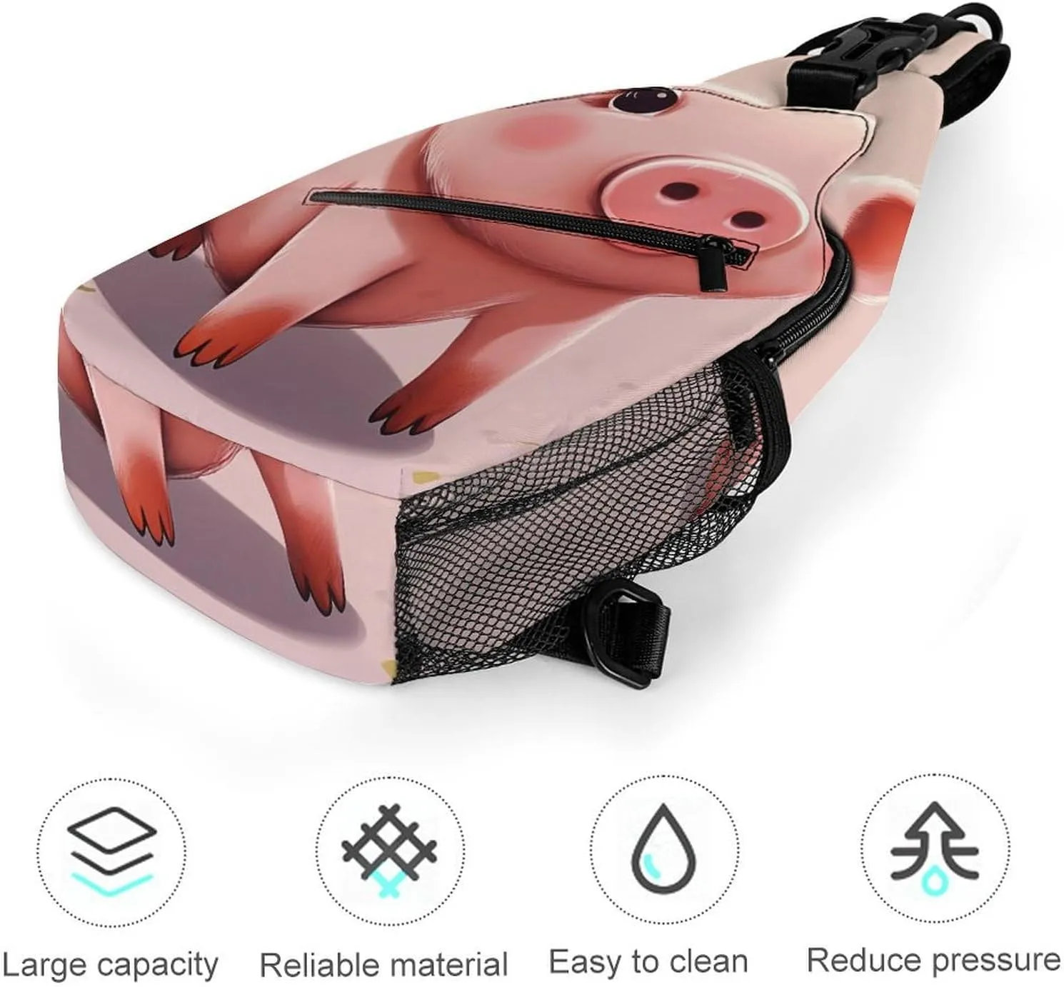 Lightweight Chest Bag Crossbody Bag Cute Pig Sling Backpack for Women Men Sports Travel