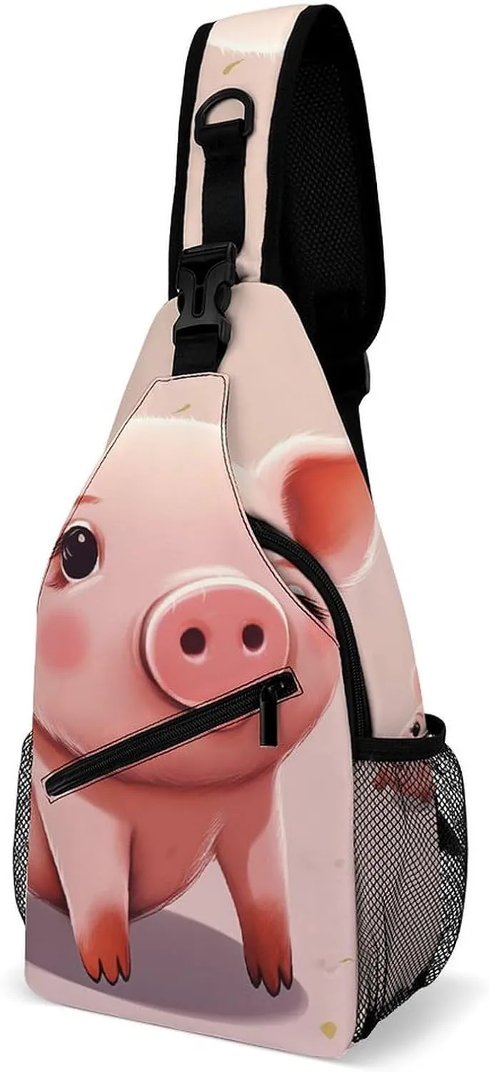 Lightweight Chest Bag Crossbody Bag Cute Pig Sling Backpack for Women Men Sports Travel