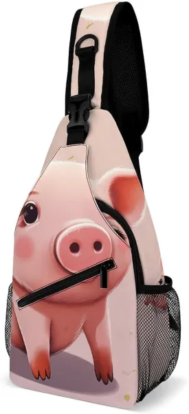 Lightweight Chest Bag Crossbody Bag Cute Pig Sling Backpack for Women Men Sports Travel
