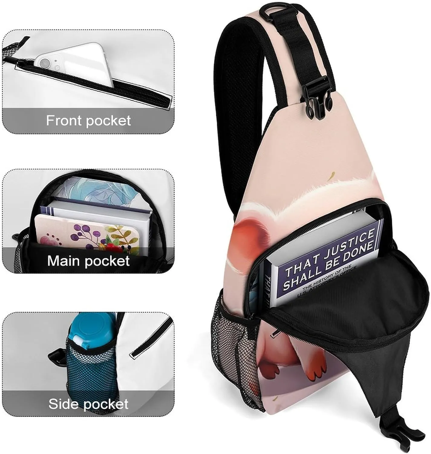 Lightweight Chest Bag Crossbody Bag Cute Pig Sling Backpack for Women Men Sports Travel