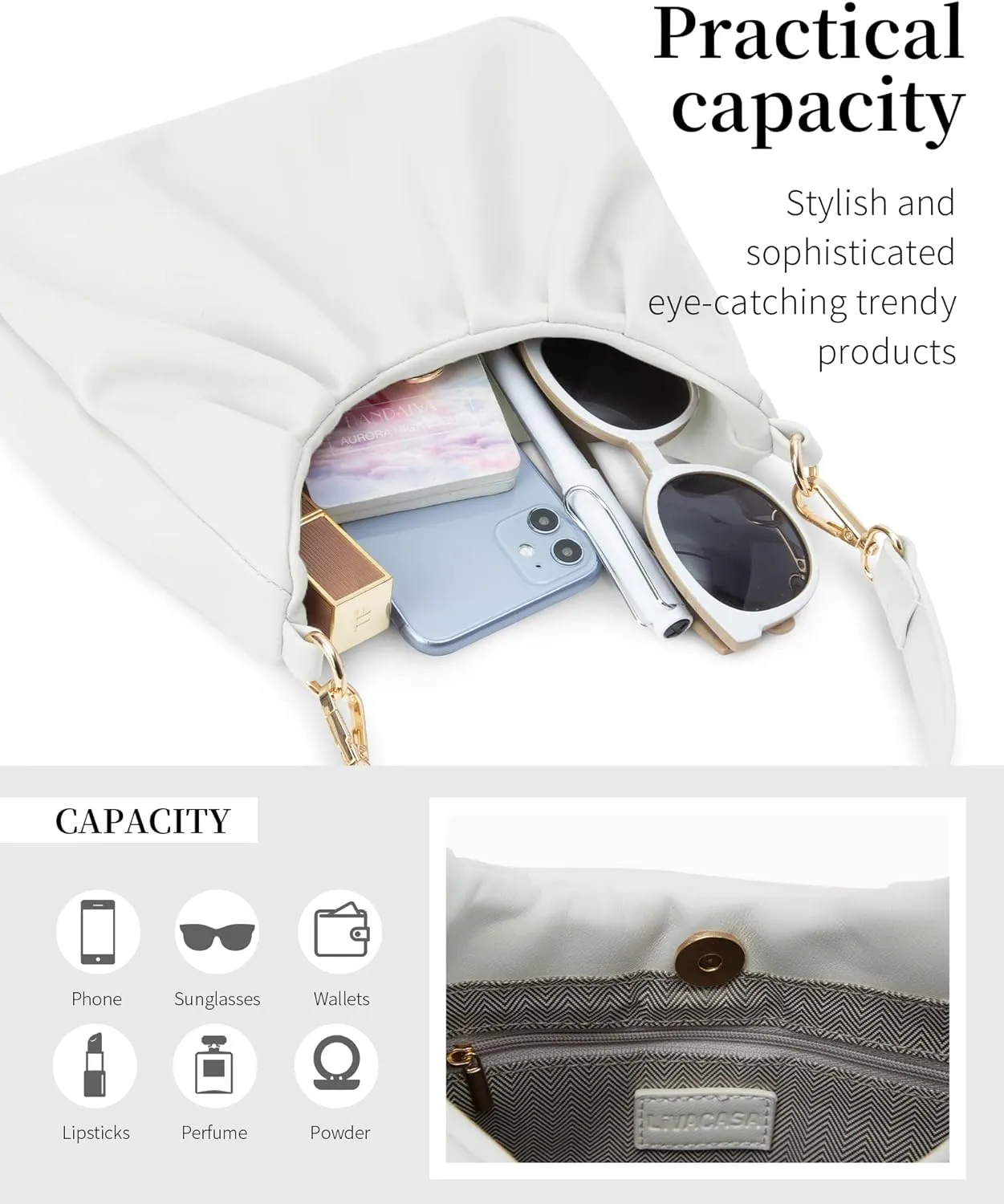 LIVACASA Shoulder Bags for Women, Cute Soft Small Clutch Purses,PU Leather Hobo Crossbody Tote Dumpling Bags with Pockets