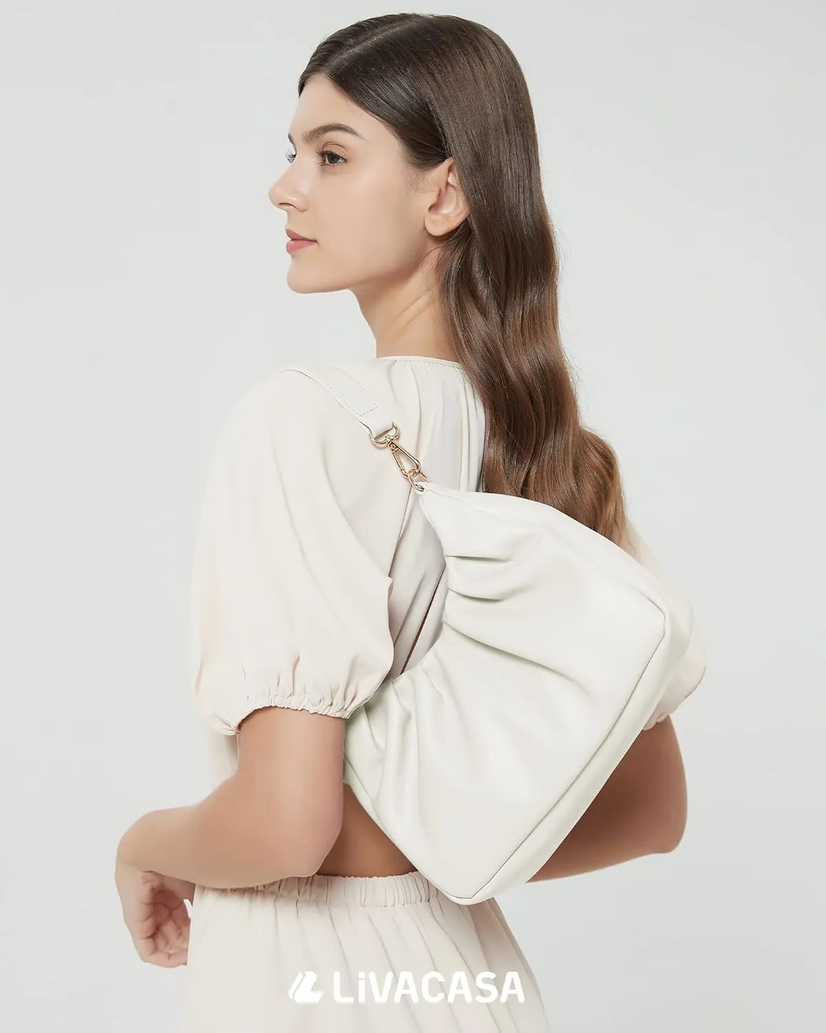 LIVACASA Shoulder Bags for Women, Cute Soft Small Clutch Purses,PU Leather Hobo Crossbody Tote Dumpling Bags with Pockets
