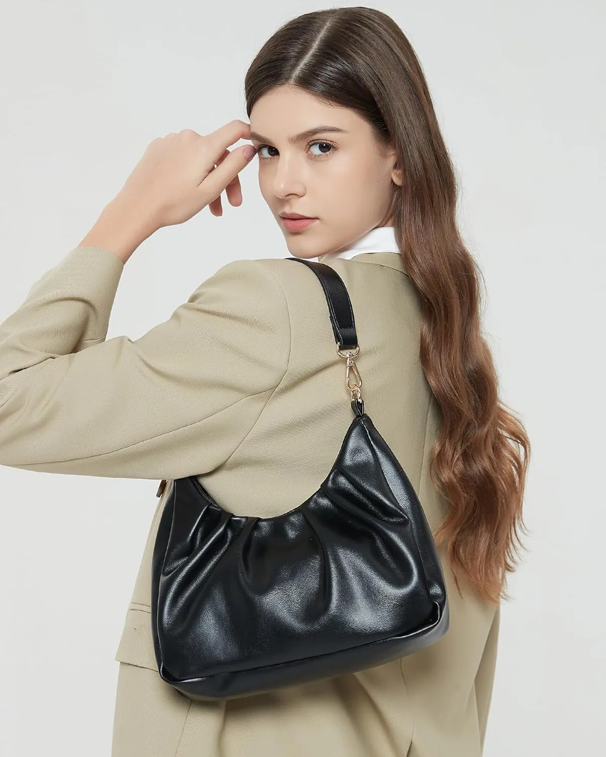 LIVACASA Shoulder Bags for Women, Cute Soft Small Clutch Purses,PU Leather Hobo Crossbody Tote Dumpling Bags with Pockets