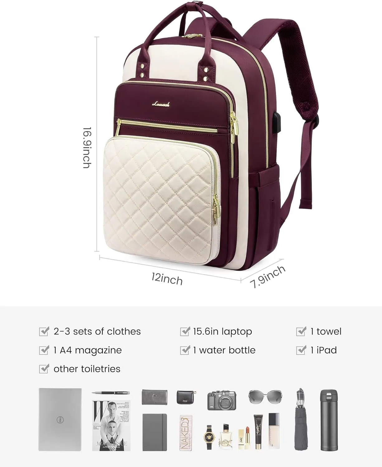 LOVEVOOK Laptop Backpack for Women, Fashion Travel Work Commuter Backpack Purse with USB Port, Lightweight Casual Daypacks, Nurse Teacher College Computer Bag, Fit 15.6" Laptop