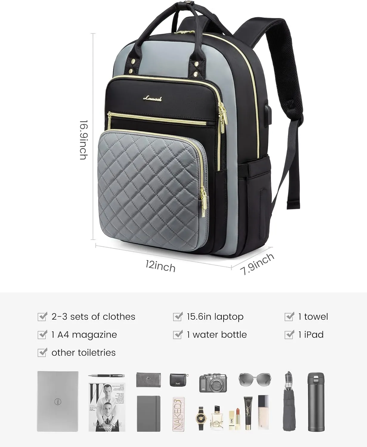 LOVEVOOK Laptop Backpack for Women, Fashion Travel Work Commuter Backpack Purse with USB Port, Lightweight Casual Daypacks, Nurse Teacher College Computer Bag, Fit 15.6" Laptop