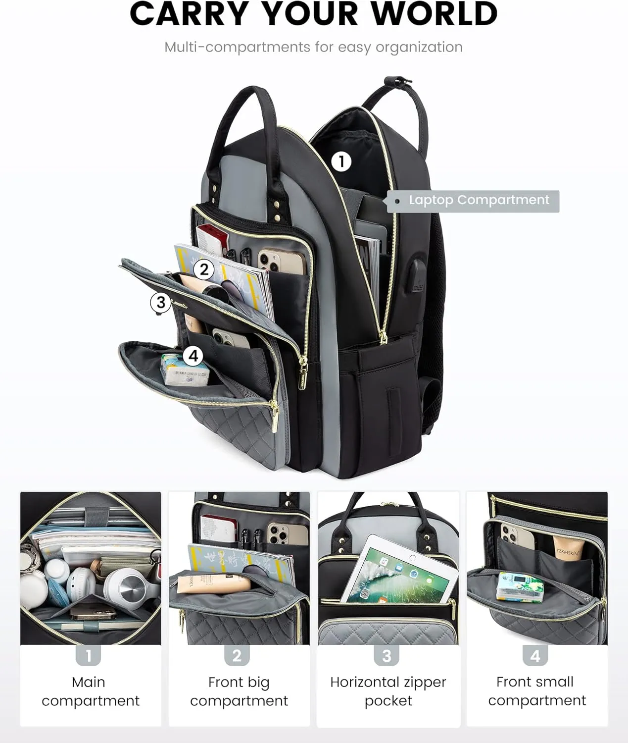 LOVEVOOK Laptop Backpack for Women, Fashion Travel Work Commuter Backpack Purse with USB Port, Lightweight Casual Daypacks, Nurse Teacher College Computer Bag, Fit 15.6" Laptop