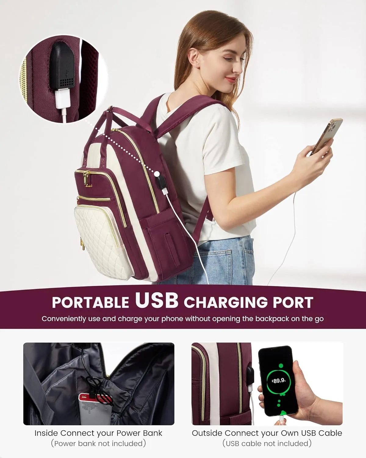 LOVEVOOK Laptop Backpack for Women, Fashion Travel Work Commuter Backpack Purse with USB Port, Lightweight Casual Daypacks, Nurse Teacher College Computer Bag, Fit 15.6" Laptop