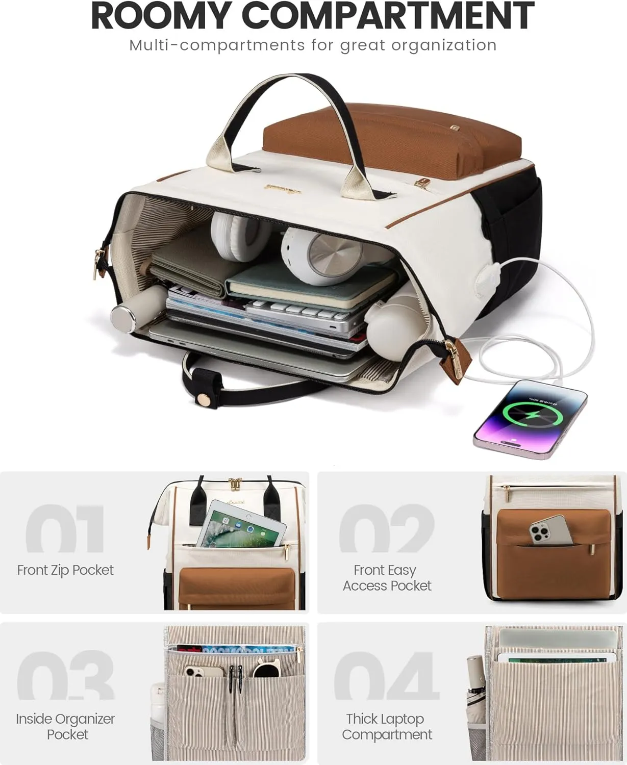 LOVEVOOK Laptop Backpack for Women Men, Teacher Nurse Work Bag Waterproof Fashion Travel Backpack Purse, 17.3 Inch Computer Backpack with USB Port