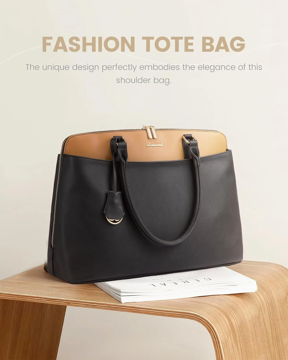 LOVEVOOK Laptop Bag for Women, 15.6 Inch Work Tote Bag, Large Purse Professional Computer Bag, Stylish Business Office Briefcase,Light Black-Brown
