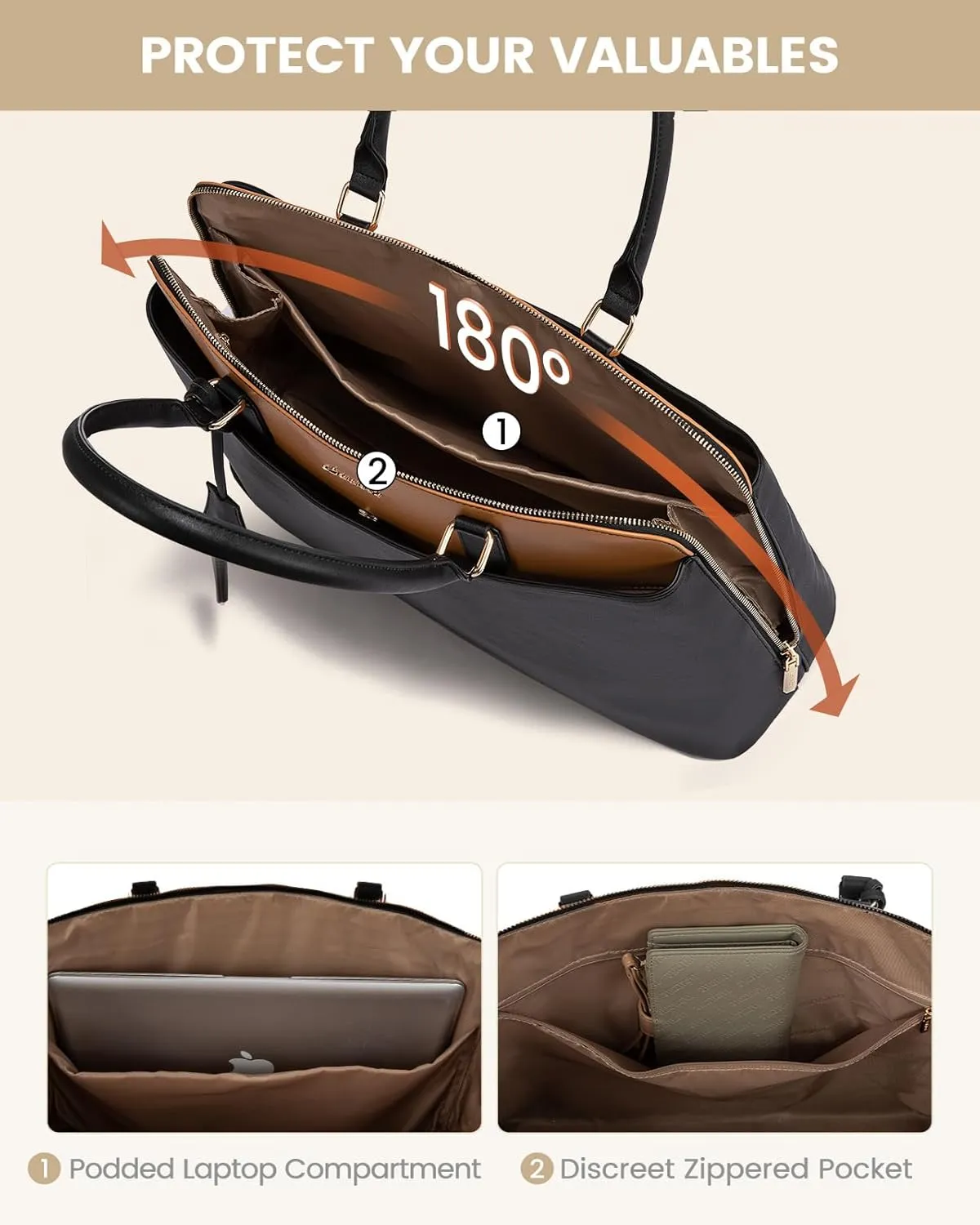 LOVEVOOK Laptop Bag for Women, 15.6 Inch Work Tote Bag, Large Purse Professional Computer Bag, Stylish Business Office Briefcase,Light Black-Brown
