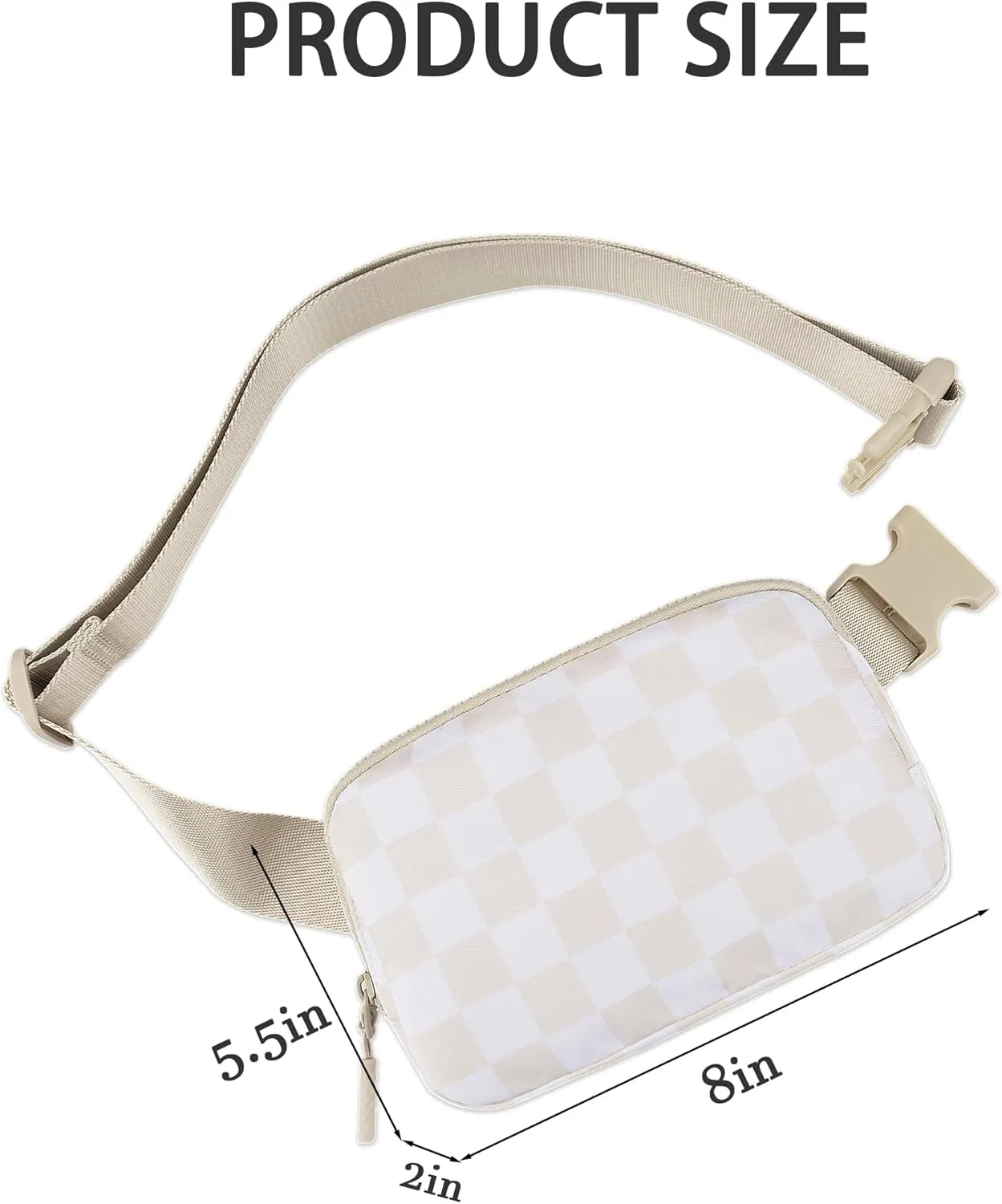 Lushandy Checkered Fanny Pack Waterproof Nylon Crossbody Bags for Women Trendy Belt Purse Running Hiking Traval Waist Pack