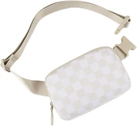 Lushandy Checkered Fanny Pack Waterproof Nylon Crossbody Bags for Women Trendy Belt Purse Running Hiking Traval Waist Pack