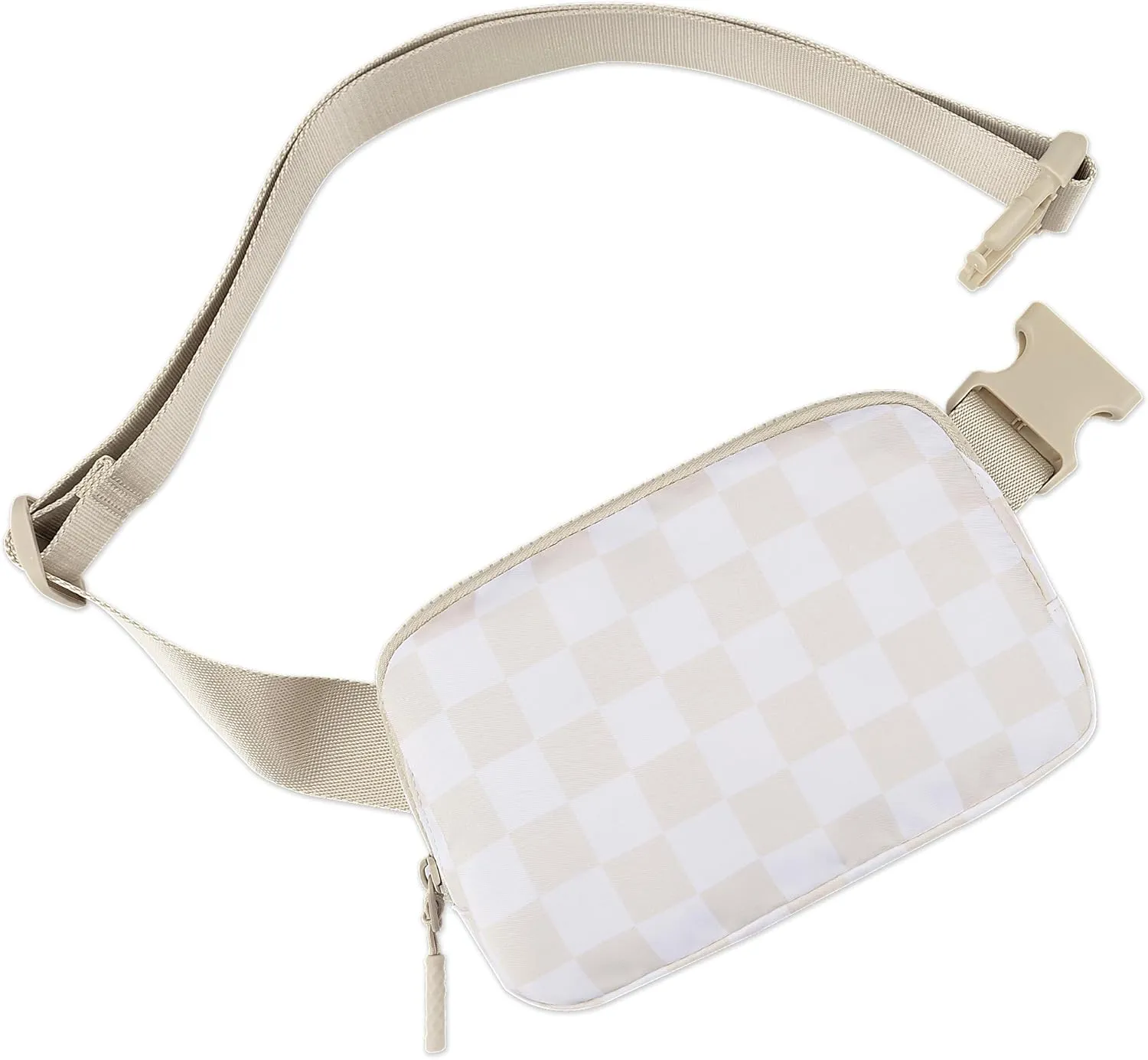 Lushandy Checkered Fanny Pack Waterproof Nylon Crossbody Bags for Women Trendy Belt Purse Running Hiking Traval Waist Pack