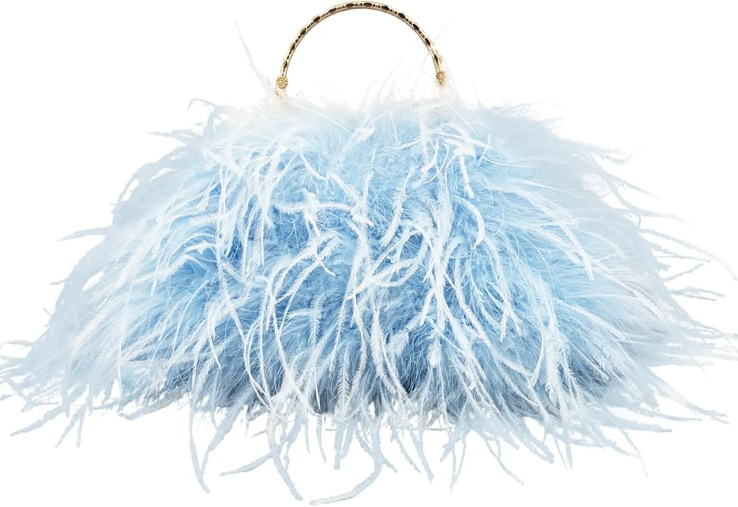 LVCOME Natural Feather Purse Evening Handbag with Golden-handle Elegant Vintage Fluffy for Party Wedding