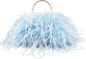 LVCOME Natural Feather Purse Evening Handbag with Golden-handle Elegant Vintage Fluffy for Party Wedding