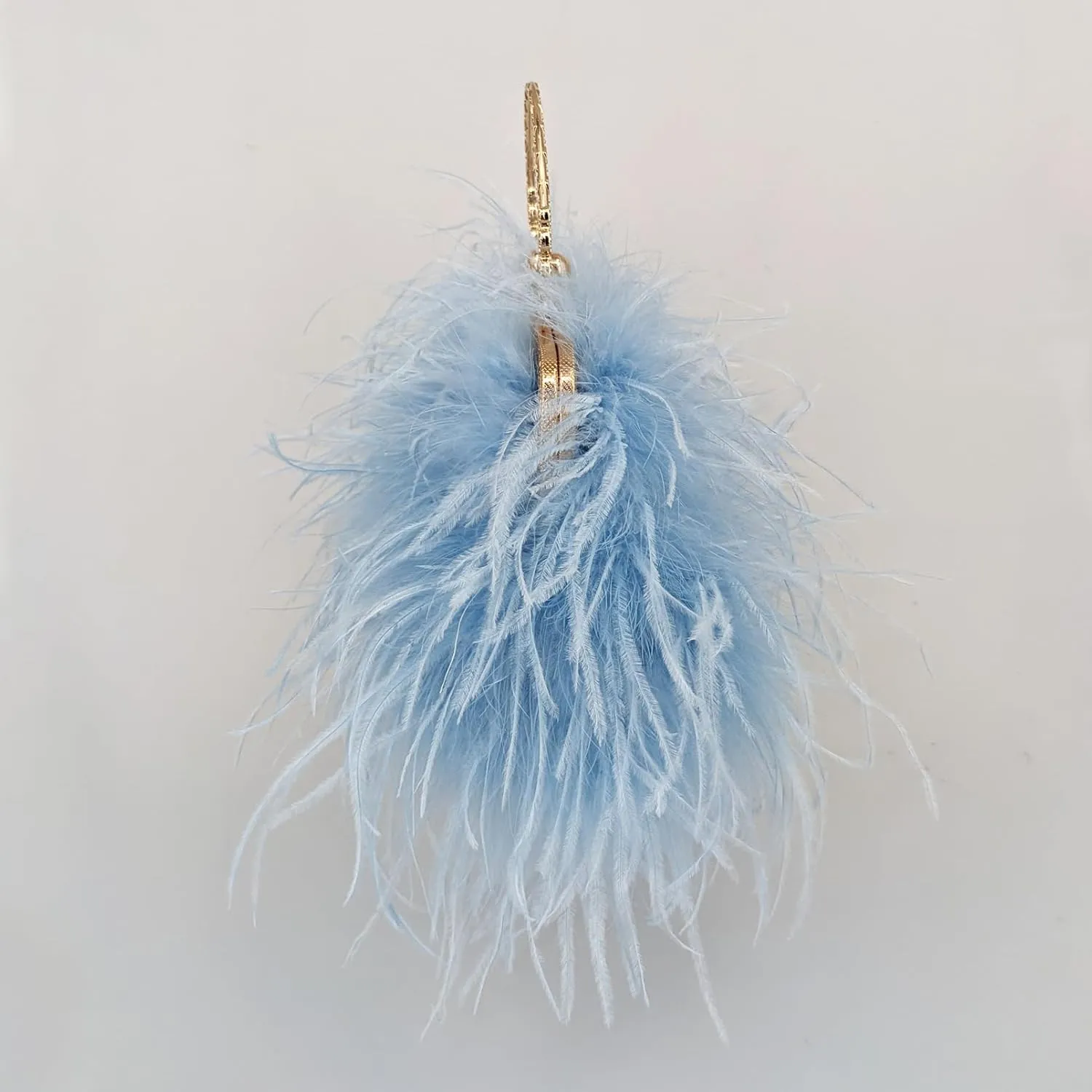 LVCOME Natural Feather Purse Evening Handbag with Golden-handle Elegant Vintage Fluffy for Party Wedding