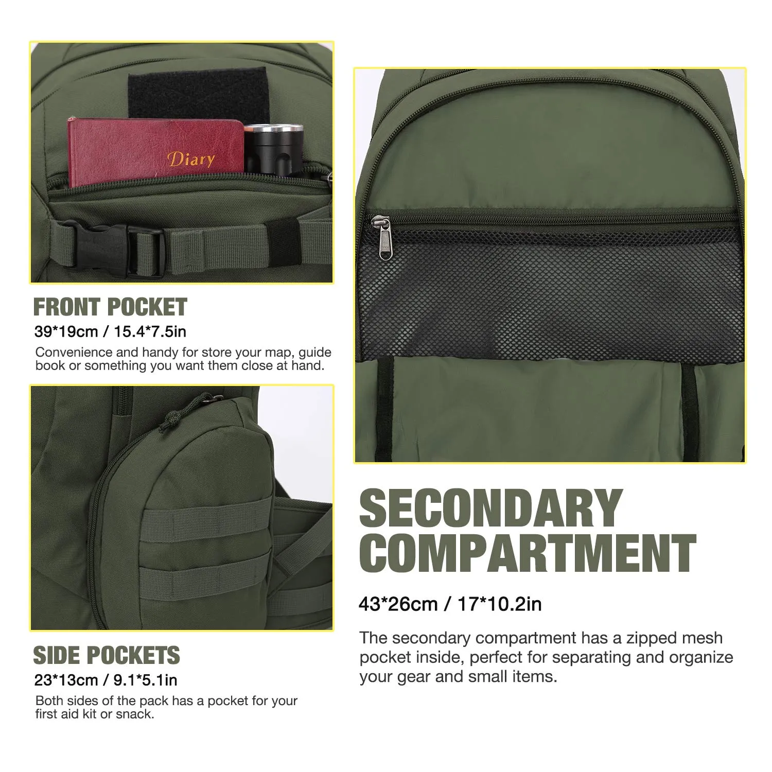 Mardingtop 28L Tactical Backpacks Molle Hiking daypacks for Camping Hiking Military Traveling 28L-Army Green