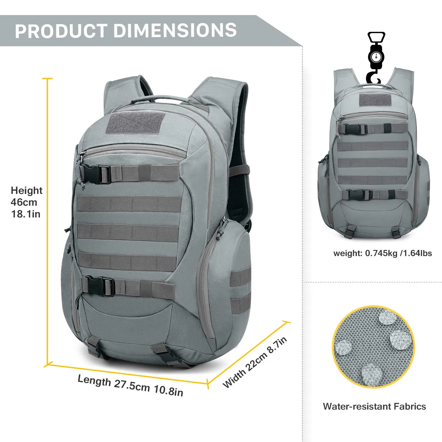 Mardingtop 28L Tactical Backpacks Molle Hiking daypacks for Camping Hiking Military Traveling 28L-Gray