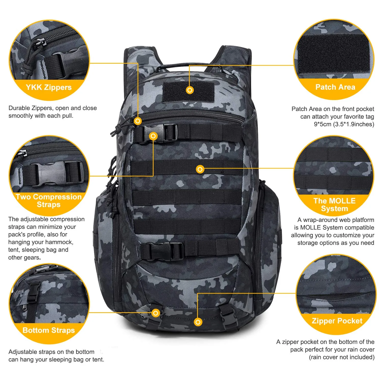 Mardingtop 28L Tactical Backpacks Molle Hiking daypacks for Camping Hiking Military Traveling Motorcycle (28L-Black Multicam)