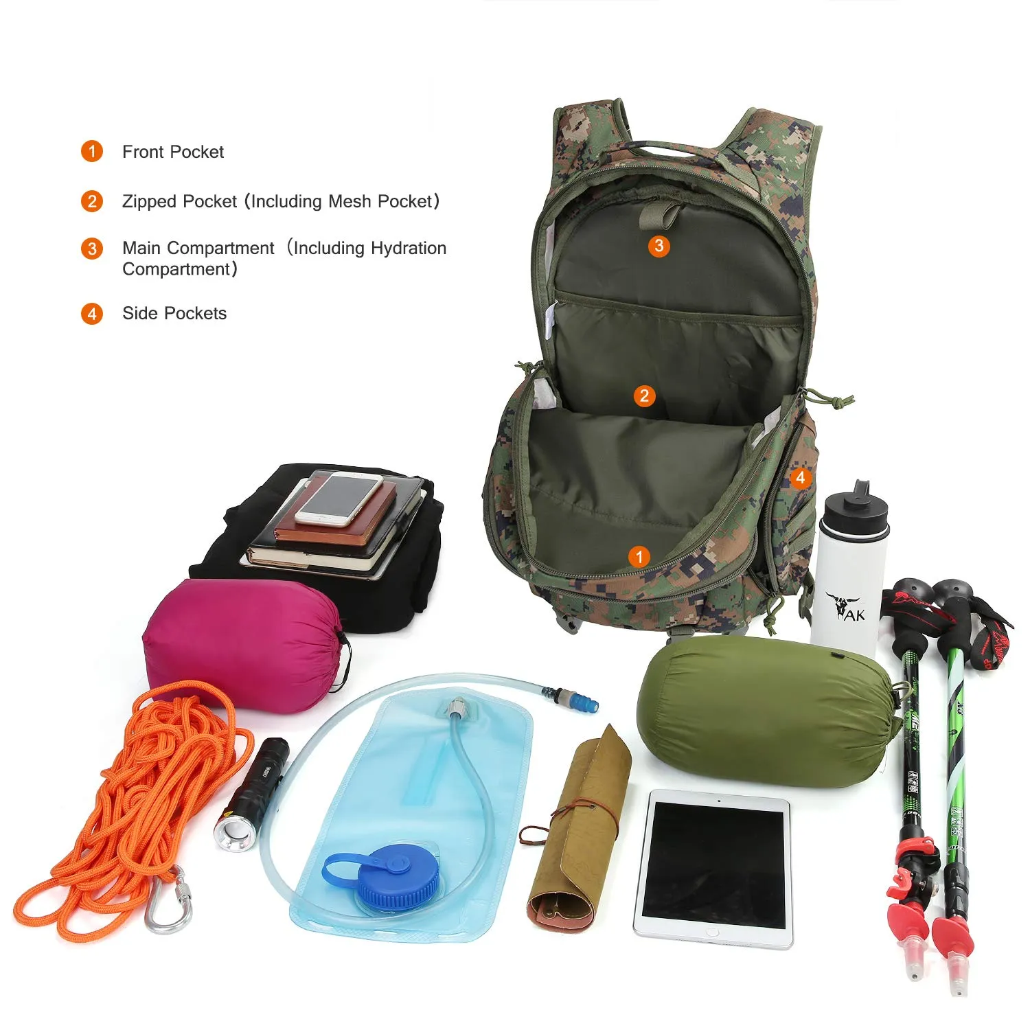 Mardingtop 35L Tactical Backpacks Molle Hiking daypacks for Camping Hiking Military Traveling Camo Army Green-5962